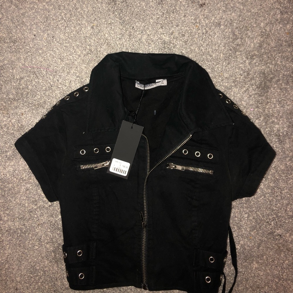 Carmar Denim Zip Up Crop Top